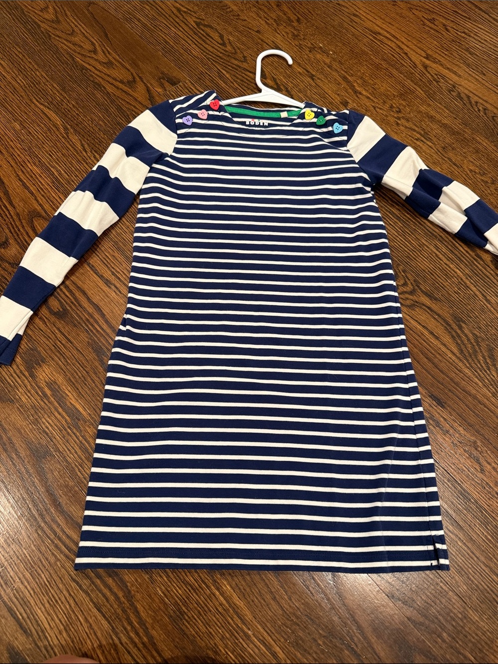 Mini Boden Navy and White Striped Long-Sleeve Dress